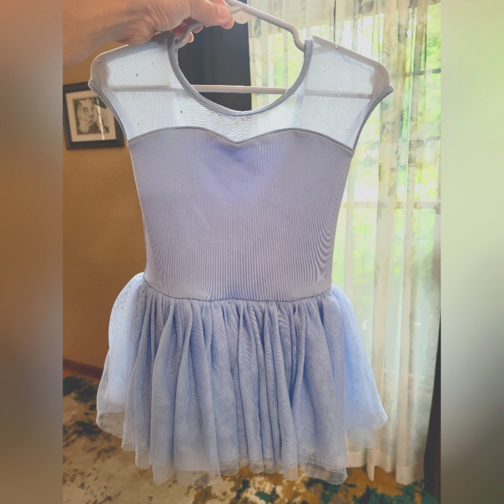Girls Dance Leotard with Sheer Shoulder Detail and Small Gem Details